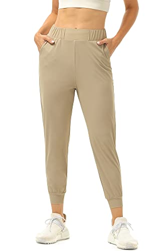 icyzone Damen Jogginghose Leichte 3/4 Trekkinghose Sporthose Atmungsaktiv Fitness Lounge Hose mit Tasche (Gravel, L) von icyzone