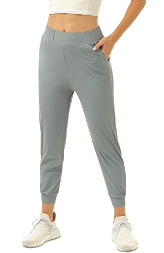 icyzone Damen Jogginghose Leichte 3/4 Trekkinghose Sporthose Atmungsaktiv Fitness Lounge Hose mit Tasche (Grey, S) von icyzone