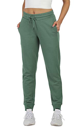 icyzone Damen Jogginghose Sweathose Baumwolle Lang Sporthose Hohe Taille Freizeithose mit Taschen (L, Fir) von icyzone