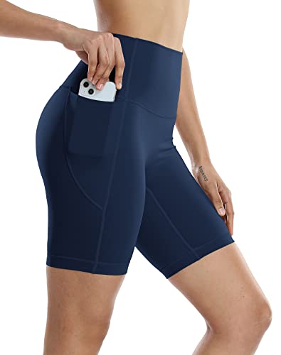 icyzone Damen Kurze Sporthose Laufshorts Hohe Taille Yoga Fitness Shorts Kurz Sport Leggings (M, True Navy) von icyzone