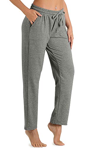 icyzone Damen Jogginghose Lang Sweathose Casual Freizeithose Sport Hose mit Tunnelzug (XL, Grau) von icyzone