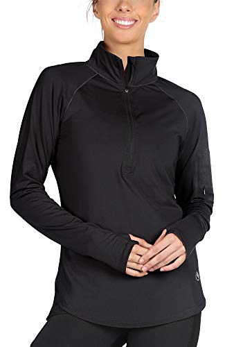 icyzone Damen Laufjacke Trainingsjacke 1/2 Zip Langarm Laufshirt im Winter (Schwarz, L) von icyzone