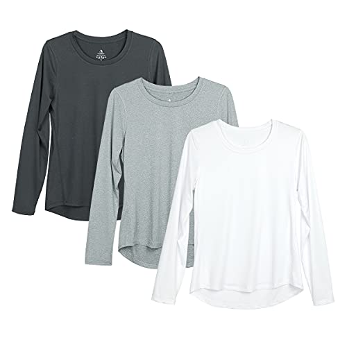 icyzone Damen Sport Shirt Langarm 3er Pack Atmungsaktive Laufshirt Funktionsshirt für Gym Fitness (Black/Gray/White, S) von icyzone