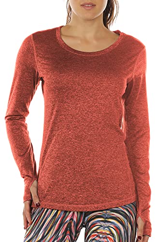 icyzone Damen Laufshirt Langarm Sport Shirt mit Daumenloch Fitness Yoga Oberteil (XL, Burnt Ochre) von icyzone