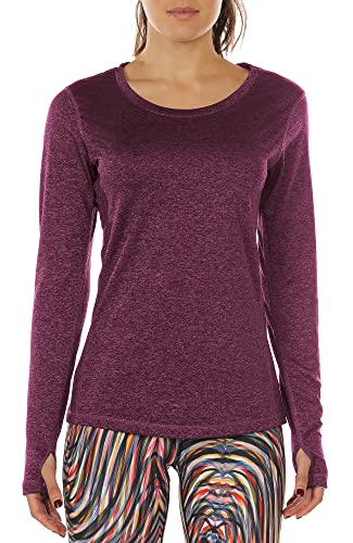 icyzone Damen Laufshirt Langarm Sport Shirt mit Daumenloch Fitness Yoga Oberteil (M, Red Bud) von icyzone