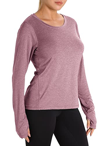 icyzone Damen Laufshirt Langarm Sport Shirt mit Daumenloch Fitness Yoga Oberteil (M, Rose Wine) von icyzone