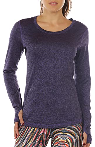 icyzone Damen Laufshirt Langarm Sport Shirt mit Daumenloch Fitness Yoga Oberteil (S, Purple) von icyzone