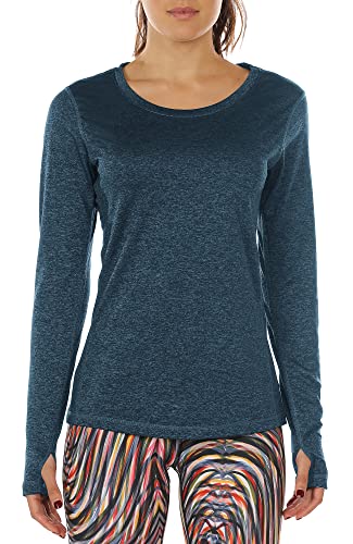 icyzone Damen Laufshirt Langarm Sport Shirt mit Daumenloch Fitness Yoga Oberteil (M, Royal Blue) von icyzone