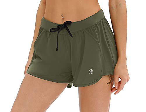 icyzone Damen Laufshorts Sport Hose Kurze Yoga Fitness Gym Shorts (L, Armeegrün) von icyzone