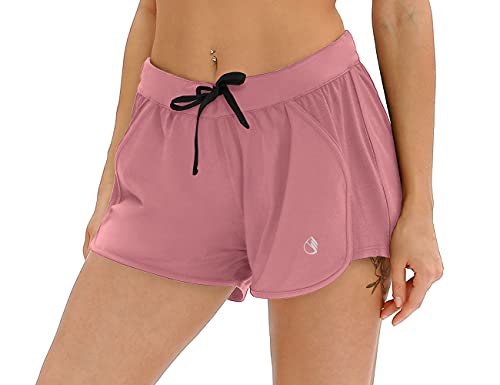 icyzone Damen Laufshorts Sport Hose Kurze Yoga Fitness Gym Shorts (L, Rosa) von icyzone