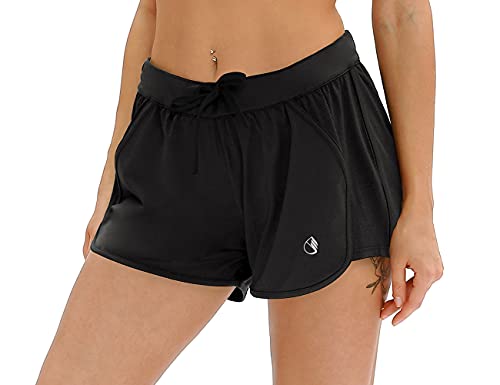 icyzone Damen Laufshorts Sport Hose Kurze Yoga Fitness Gym Shorts (M, Schwarz) von icyzone