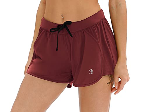 icyzone Damen Laufshorts Sport Hose Kurze Yoga Fitness Gym Shorts (XL, Weinrot) von icyzone