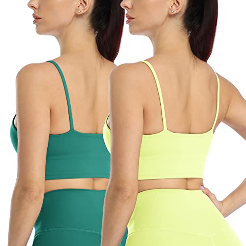 icyzone Damen Longline Sport-BH mit Gepolstert Fitness Yoga Top Strappy Bra, 2er Pack (M, Neon Orange/Green) von icyzone