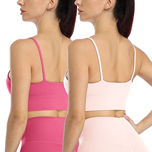 icyzone Damen Longline Sport-BH mit Gepolstert Fitness Yoga Top Strappy Bra, 2er Pack (M, Pink Lychee/Rose Pink) von icyzone