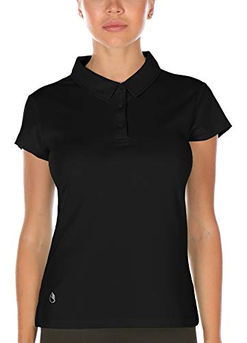 icyzone Damen Poloshirt Kurzarm Golf Polohemd Atmungsaktiv Sport Tennis T-Shirt (L, Schwarz) von icyzone