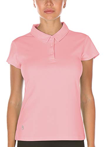 icyzone Damen Poloshirt Kurzarm Golf Polohemd Atmungsaktiv Sport Tennis T-Shirt (S, Pink) von icyzone