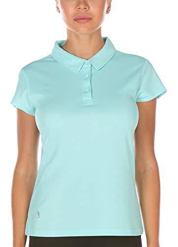icyzone Damen Poloshirt Kurzarm Golf Polohemd Atmungsaktiv Sport Tennis T-Shirt (L, Aqua) von icyzone