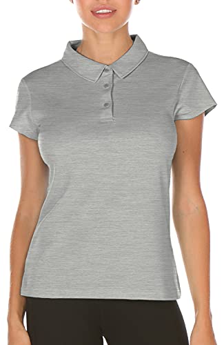 icyzone Damen Poloshirt Kurzarm Golf Polohemd Atmungsaktiv Sport Tennis T-Shirt (L, Grau) von icyzone