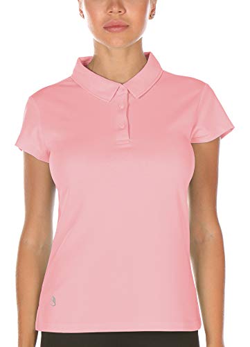 icyzone Damen Poloshirt Kurzarm Golf Polohemd Atmungsaktiv Sport Tennis T-Shirt (XL, Pink) von icyzone