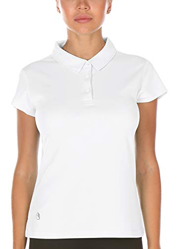 icyzone Damen Poloshirt Kurzarm Golf Polohemd Atmungsaktiv Sport Tennis T-Shirt (XL, Weiß) von icyzone