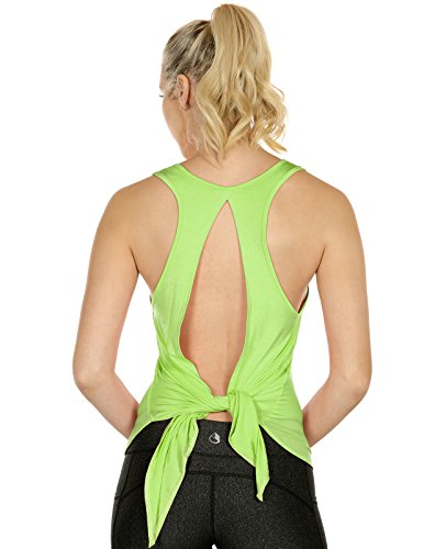 icyzone Damen Rückenfrei Yoga Tank Tops Ärmellos Sport Fitness Shirts (L, Greenery) von icyzone