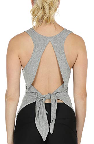 icyzone Damen Rückenfrei Yoga Tank Tops Ärmellos Sport Fitness Shirts (M, Grey) von icyzone