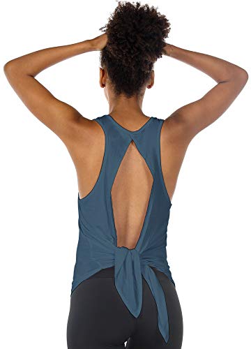 icyzone Damen Rückenfrei Yoga Tank Tops Ärmellos Sport Fitness Shirts (M, Harbor Blue) von icyzone