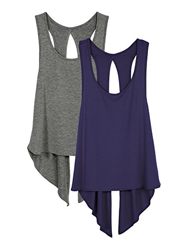 icyzone Damen Sport Top Rückenfrei Fitness Yoga Shirt Ärmellos Sport Oberteile, 2er Pack (L, Charcoal/Purple) von icyzone