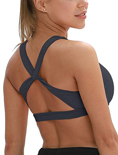 icyzone Damen Sport-BH, Ohne Bügel Gekreuzt Rücken Gepolstert Fitness Yoga Bra (S, Navy) von icyzone
