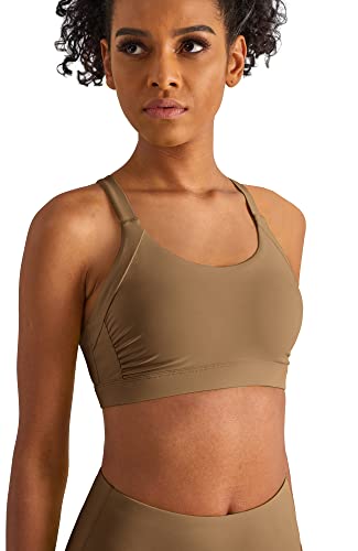 icyzone Damen Sport BH Gepolstert Fitness Bustier ohne Bügel Mittlerer Halt Yoga BH Top (S, Deep Khaki) von icyzone