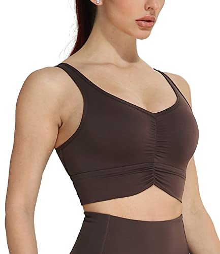 icyzone Damen Sport BH Gepolstert Fitness Yoga Bustier ohne Bügel Sport Bra Top (S, Coffee) von icyzone