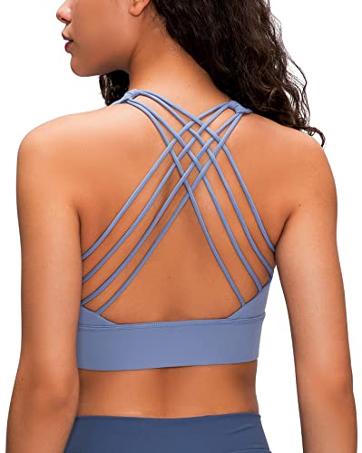 icyzone Damen Sport-BH Gepolstert Ohne Bügel Yoga Bra Gekreuzt Rücken Sport Gym Fitness BH (ICY Blue, M) von icyzone