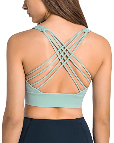 icyzone Damen Sport-BH Gepolstert Ohne Bügel Yoga Bra Gekreuzt Rücken Sport Gym Fitness BH (ICY Green, XL) von icyzone