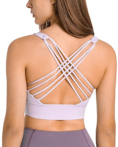 icyzone Damen Sport-BH Gepolstert Ohne Bügel Yoga Bra Gekreuzt Rücken Sport Gym Fitness BH (Pale Violet, M) von icyzone