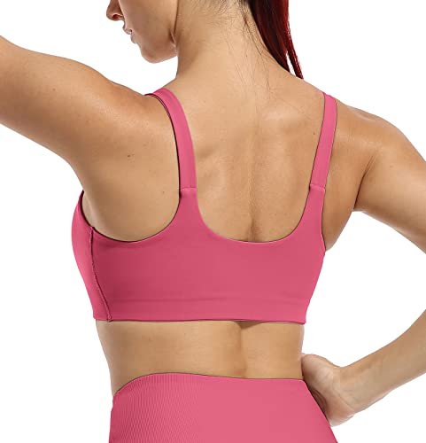 icyzone Damen Sport-BH Gepolstert U-Rücken Yoga Bustier ohne Bügel Sport Fitness BHS (L, Pink Lychee) von icyzone