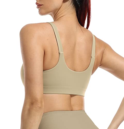 icyzone Damen Sport-BH Gepolstert U-Rücken Yoga Bustier ohne Bügel Sport Fitness BHS (S, Gravel) von icyzone