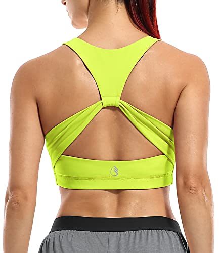 icyzone Damen Sport-BH Ohne Bügel Fitness Bustier Gym Yoga BH mit Abnehmbare Gepolstert (XL, Neon Yellow) von icyzone