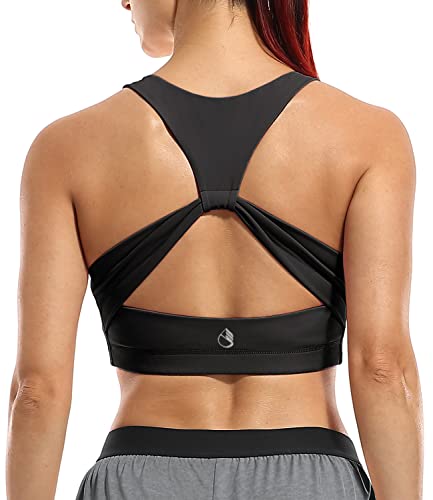 icyzone Damen Sport-BH Ohne Bügel Fitness Bustier Gym Yoga BH mit Abnehmbare Gepolstert (S, Black) von icyzone