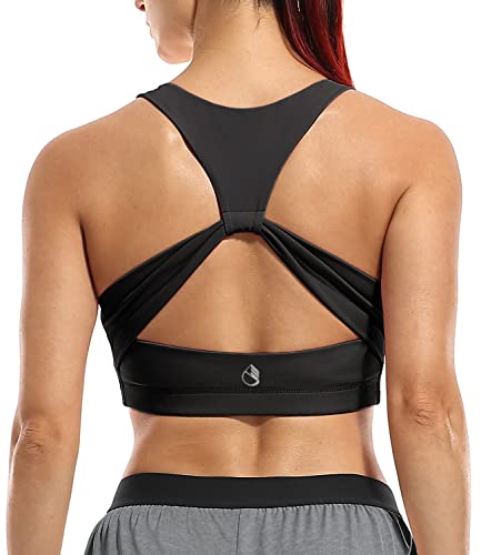 icyzone Damen Sport-BH Ohne Bügel Fitness Bustier Gym Yoga BH mit Abnehmbare Gepolstert (XL, Black) von icyzone
