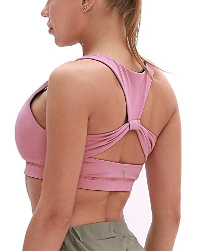 icyzone Damen Sport-BH Ohne Bügel Fitness Bustier Gym Yoga BH mit Abnehmbare Gepolstert (XL, Cameo Pink) von icyzone