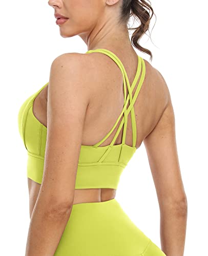 icyzone Damen Sport BH Starker Halt Gepolstert Training Bustier Top Fitness Yoga BH (L, Lemon Vibe) von icyzone