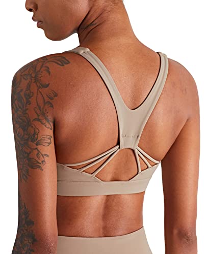 icyzone Damen Sport BH Starker Halt Gepolstert Training Bustier Top Fitness Yoga Bra (L, Gravel) von icyzone