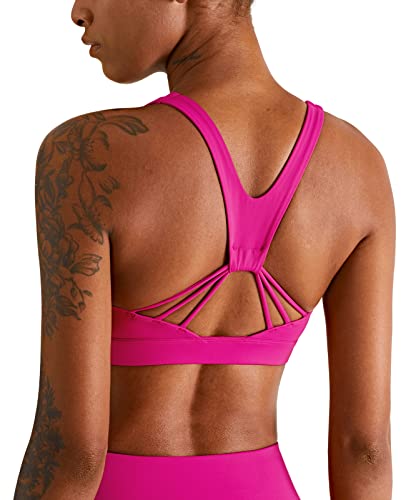 icyzone Damen Sport BH Starker Halt Gepolstert Training Bustier Top Fitness Yoga Bra (L, Pitaya) von icyzone