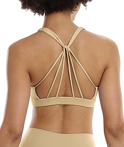 icyzone Damen Yoga Sport-BH mit Gepolstert - Atmungsaktiv Ohne Bügel Sports Bra, Stappy Fitness Gym BH (L, Khaki) von icyzone