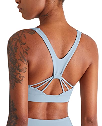 icyzone Damen Sport BH Starker Halt Gepolstert Training Bustier Top Fitness Yoga Bra (XL, Airy Blue) von icyzone