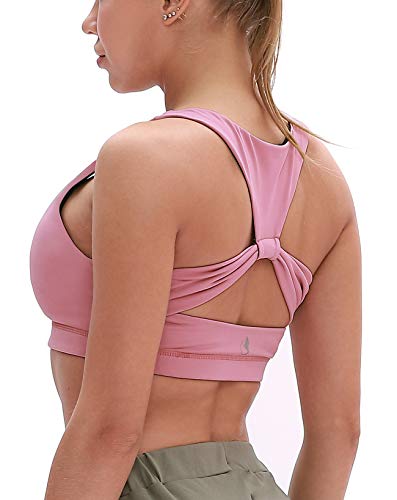 icyzone Damen Sport-BH Ohne Bügel Fitness Bustier Gym Yoga BH mit Abnehmbare Gepolstert (L, Cameo Pink) von icyzone