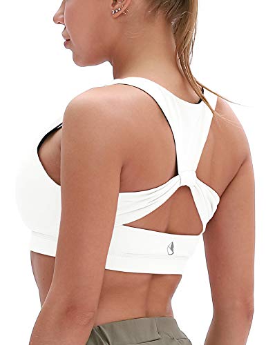 icyzone Damen Sport-BH Ohne Bügel Fitness Bustier Gym Yoga BH mit Abnehmbare Gepolstert (M, Off White) von icyzone