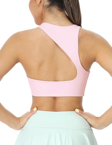 icyzone Damen Sport BH mit Polstern Ohne Bügel Nahtlos BH Longline Fitness Yoga Top BH (Light Pink, XL) von icyzone