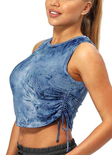 icyzone Damen Sport Fitness Tank Top Cropped Yoga Shirt Rundhals Laufen Oberteile (L, Denim) von icyzone