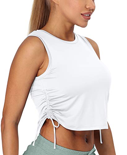 icyzone Damen Sport Fitness Tank Top Cropped Yoga Shirt Rundhals Laufen Oberteile (S, Weiß) von icyzone